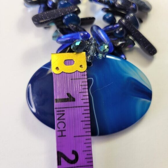 Chunky Black & Blue  Acrylic Nugget Bead Statement Necklace - Picture 6 of 10